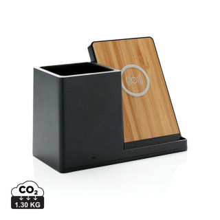 Ontario 10W Wireless Charger aus Bambus und RCS Kunststoff, schwarz