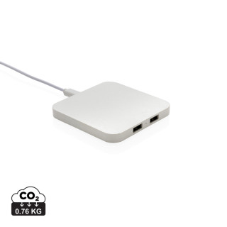 10W Wireless Charger aus RSC recycl. Kunststoff mit Dual-USB, weiß