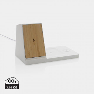 Ontario 15W 3-in-1 Charger aus RCS rec. Kunststoff & Bambus, weiß