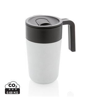 GRS recycelte PP und Stainless Steel Tasse mit Griff, weiß