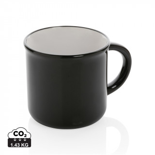 Vintage Keramiktasse, 280ml, schwarz, weiß