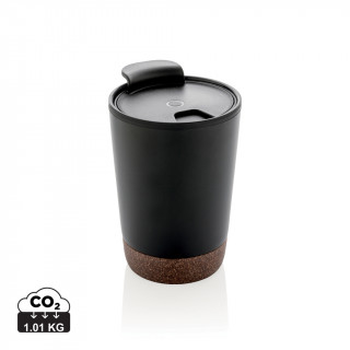 GRS rPP Edelstahl-Kaffeebecher mit Kork, schwarz