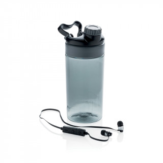 Auslaufsichere Flasche mit kabellosem Kopfhörer, anthrazit, schwarz