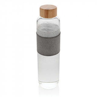 Impact Borosilikat-Glasflasche mit Bambusdeckel, transparent, grau