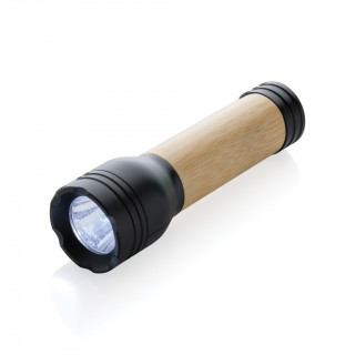 Lucid 1W Taschenlampe aus RCS recycelt. Kunststoff & Bambus, schwarz, braun
