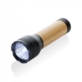Lucid 3W Taschenlampe aus RCS recycelt. Kunststoff & Bambus, schwarz, braun