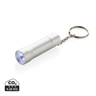 Flash Schlüsselanhänger-Taschenlampe aus RCS rec. Aluminium, Silbergrau