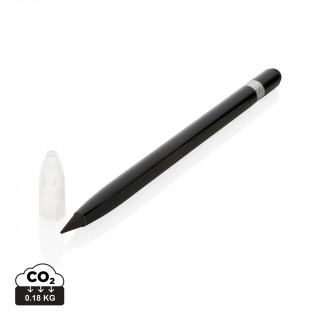 Tintenloser Stift aus Aluminium mit Radiergummi, schwarz