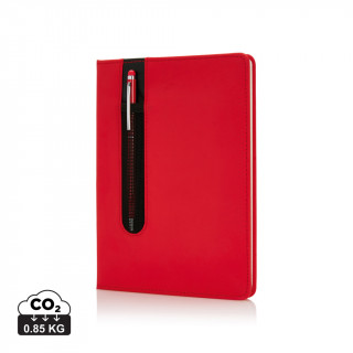 Basic Hardcover PU A5 Notizbuch mit Stylus-Stift, rot