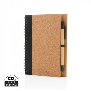 Kork Spiral-Notizbuch mit Stift, schwarz