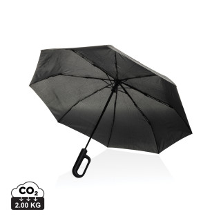 Yara 21“ AWARE™ rPET Regenschirm mit Karabiner, schwarz