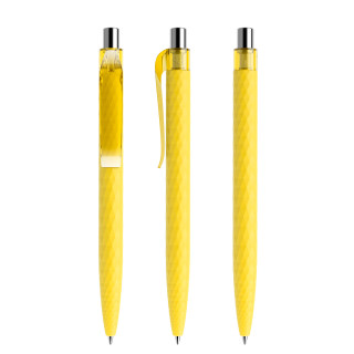 prodir QS01 Soft Touch PRT Push Kugelschreiber, zitrone, silber glänzend, Schreibfarbe: blau