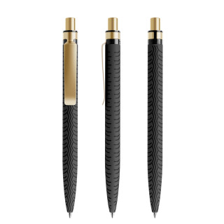prodir QS03 Soft Touch PRS Push Kugelschreiber, schwarz, gold matt, Schreibfarbe: blau