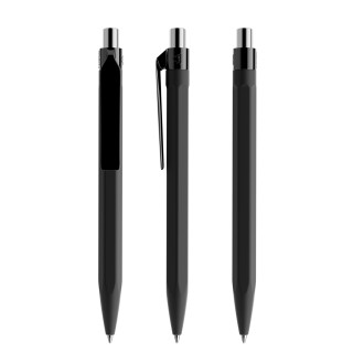 prodir QS50 Soft Touch PRP Push Kugelschreiber, schwarz, silber glänzend, Schreibfarbe: blau