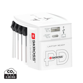 SKROSS World Travel Adapter MUV 65W PD mit USB-C-Kabel, weiß