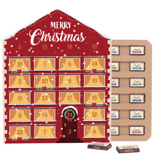 Adventskalender "Haus" hoch mit Sarotti Schokotäfelchen