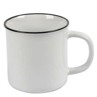 Keramiktasse weiß mit schwarzem Rand, Inhalt 35 cl