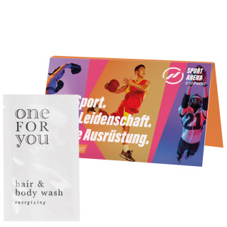 Werbekarte long mit Duschshampoo