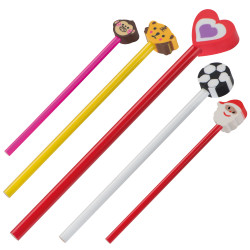 Holzbleistift mit verschiedenen Radiergummiaufsätzen