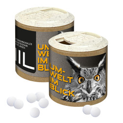 Papier-Werbedose mit Pfefferminzpastillen, 72 g