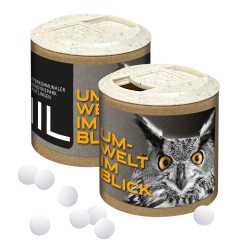 Papier-Werbedose mit Stevia* Pfefferminzpastillen, 72 g