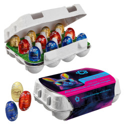 12er Ostereier-Karton mit Lindt Lindor Mini-Eiern 12er Ostereier-Karton mit Lindt Lindor Mini-Eiern