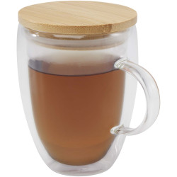 Leona 350 ml Glasbecher mit Bambusdeckel Leona 350 ml Glasbecher mit Bambusdeckel