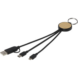 Tecta  6-in-1 Ladekabel mit Schlüsselring aus recyceltem Kunststoff und Bambus Tecta  6-in-1 Ladekabel mit Schlüsselring aus recyceltem Kunststoff und Bambus