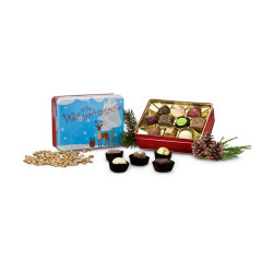 Geschenkartikel / Präsentartikel: Süße Weihnachtsgrüße - Pralinendose mit 125 g Geschenkartikel / Präsentartikel: Süße Weihnachtsgrüße - Pralinendose mit 125 g