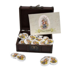 Geschenkartikel / Präsentartikel: Osterschatz, Schatztruhe mit 24 Vollmilch-Dublonen Geschenkartikel / Präsentartikel: Osterschatz, Schatztruhe mit 24 Vollmilch-Dublonen