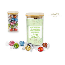 Geschenkset / Präsenteset: Lindor Team-Glas Frohe Ostern mit 35 Lindt Lindorkugeln Geschenkset / Präsenteset: Lindor Team-Glas Frohe Ostern mit 35 Lindt Lindorkugeln