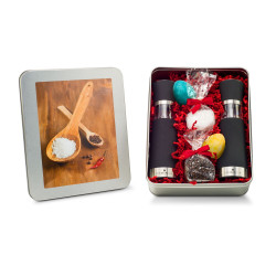 Geschenkset / Präsenteset: Oster Salz- & Pfeffermühlen Set - in Silberdose Geschenkset / Präsenteset: Oster Salz- & Pfeffermühlen Set - in Silberdose