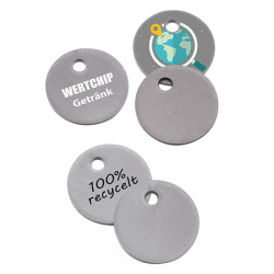 1€-Chip mit Loch außen aus recyceltem Kunststoff