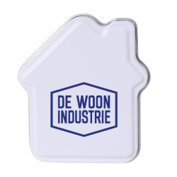 Metalldose in Hausform mit ca. 12 g Minties, Fruchtherzchen, Schokolinsen oder Jelly Beans