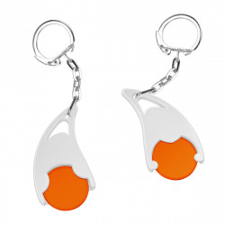 Chiphalter mit 1€-Chip "Epsilon" mit Gliederkette, Chiphalter: weiß, Chip: orange