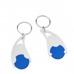 Chiphalter mit 1€-Chip "Epsilon" mit Schlüsselring, Chiphalter: weiß, Chip: blau