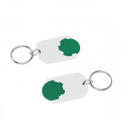 Chiphalter mit 1€-Chip "Gamma" mit Schlüsselring, Chiphalter: weiß, Chip: grün