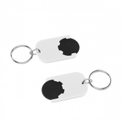 Chiphalter mit 1€-Chip "Gamma" mit Schlüsselring, Chiphalter: weiß, Chip: schwarz