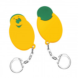 Chiphalter mit 1€-Chip "Gesicht" mit Gliederkette, Chiphalter: gelb, Chip: grün