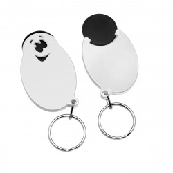Chiphalter mit 1€-Chip "Gesicht" mit Schlüsselring, Chiphalter: weiß, Chip: schwarz