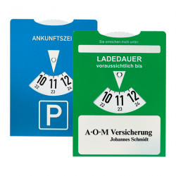 Kartonparkscheibe mit Ladedaueranzeige für Elektroautos