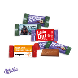 Milka Schokotäfelchen im Werbeschuber