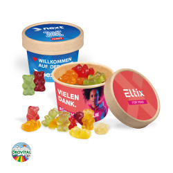 Paperbox mit Einleger und Werbeschuber, Fruchtgummi
