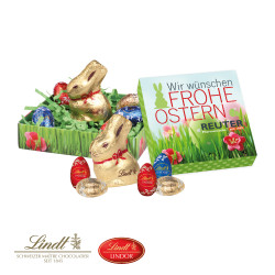 Osternest, Lindt Schokoladen-Eier und Goldhase