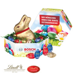 Großes Osternest, Lindt Schokoladen-Eier und Goldhase