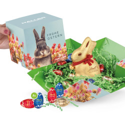 Oster-Werbewürfel, Lindt Schokoladen-Eier und Goldhase
