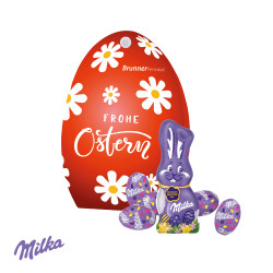 Werbe-Osterei, Milka Schokoladen-Eier und Schmunzelhase