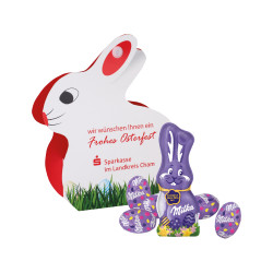 Werbe-Hase, Milka Schokoladen-Eier und Schmunzelhase