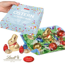 Lindt Ostermischung "Ostergrüße", Lindt Schokoladen-Eier und Goldhase