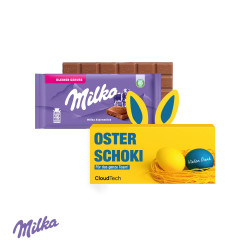 Milka Schokoladentafel "Hasenohren" in Werbekartonage
